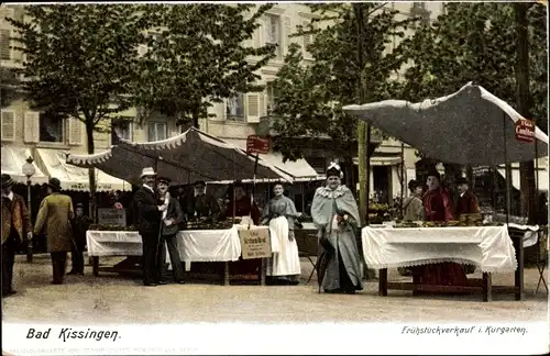 Ak Bad Kissingen Unterfranken Bayern, Frühstückverkauf im Kurgarten