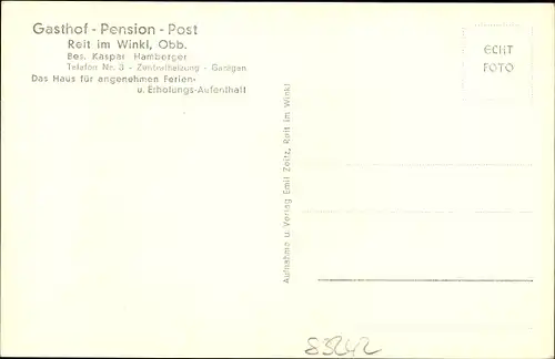 Ak Reit im Winkl im Kreis Traunstein Oberbayern, Gasthof Pension Post, Bes. Kaspar Hamberger