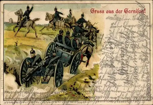 Litho Gruß aus der Garnison, Artillerie, Geschütztransport