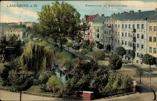 Ak Gorzów Wielkopolski Landsberg Warthe Ostbrandenburg, Cladowbrücke mit Bismarckstraße