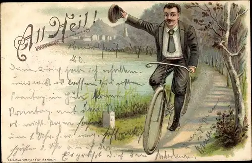 Litho All Heil, Mann auf einem Fahrrad