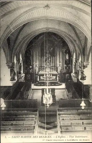 Ak Saint-Martin-des-Besaces Calvados, L´Église Vue Intérieure