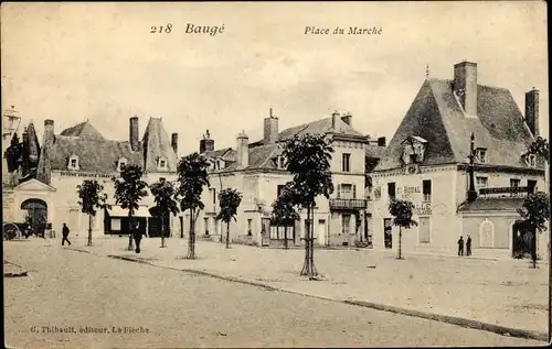 Ak Baugé Maine et Loire, Place du Marché, arbres