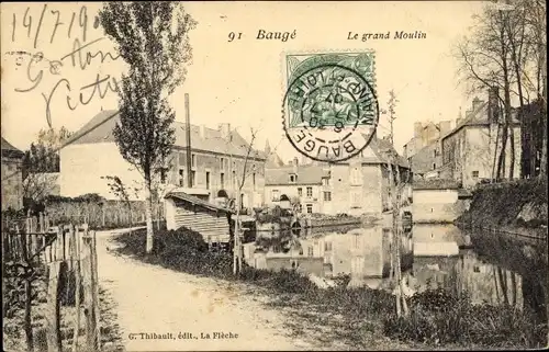 Ak Baugé Maine et Loire, Le grand Moulin, voie