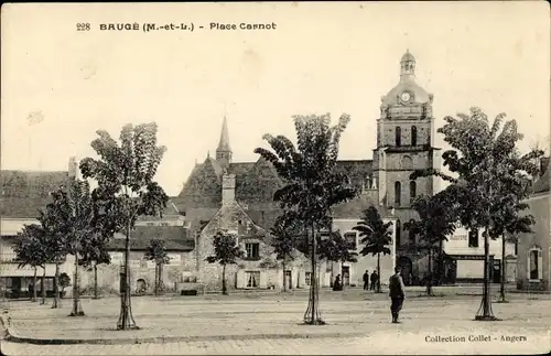 Ak Baugé Maine et Loire, Place Carnot, arbres, eglise