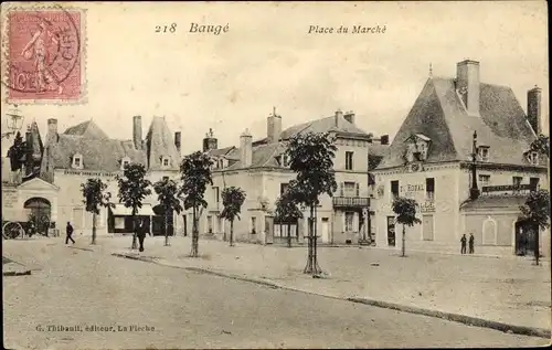 Ak Baugé Maine et Loire, Place du Marché, arbres, Epicerie