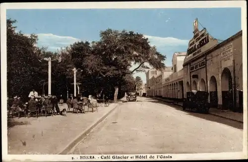 Ak Biskra Algerien, Café Glacier et Hôtel l´Oasis
