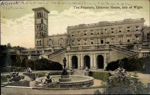 Ak Isle of Wight South East, Osborne House, front view, fountain