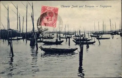 Ak Singapore Singapur, Chinese Junk and Sampan