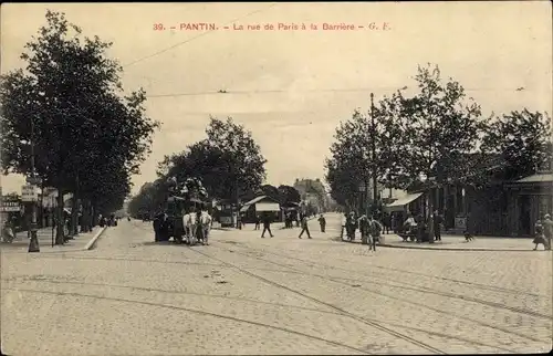 Ak Pantin Seine Saint Denis, La rue de Paris a la Barriere, Kutsche