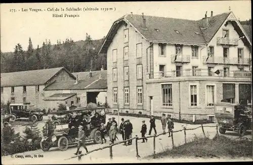 Ak Col de la Schlucht Vosges, Au Col de la Schlucht, Hotel Francais, Auto