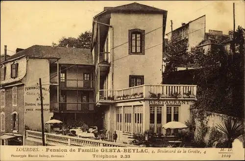 Ak Lourdes Hautes Pyrénées, Pension de Famille Gesta Beylac, 4 Boulevard de la Grotte