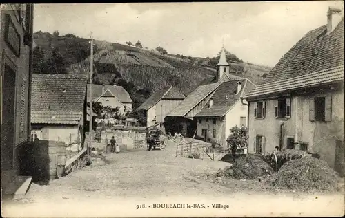 Ak Bourbach le Bas Niederburbach Elsass Haut Rhin, Village, Dorfansicht, Kirche