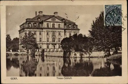 Ak Gera in Thüringen, Tinzer Schloss, Wasserspiegelung