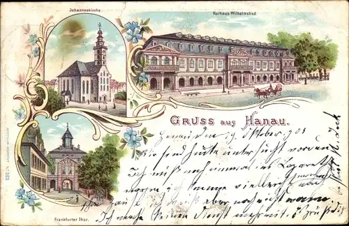 Litho Hanau in Hessen, Johanneskirche, Kurhaus Wilhelmsbad, Frankfurter Tor