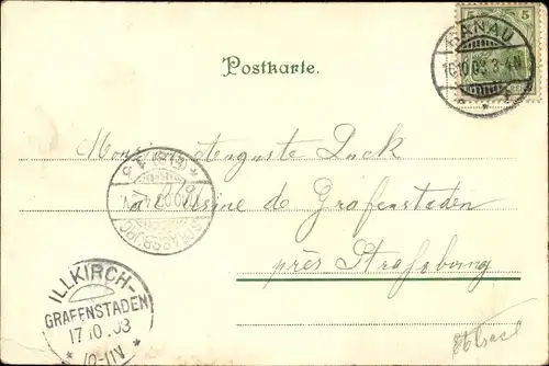 Litho Hanau in Hessen, Marktplatz, Stadttheater, Weiher im Altstädter Schlosspark