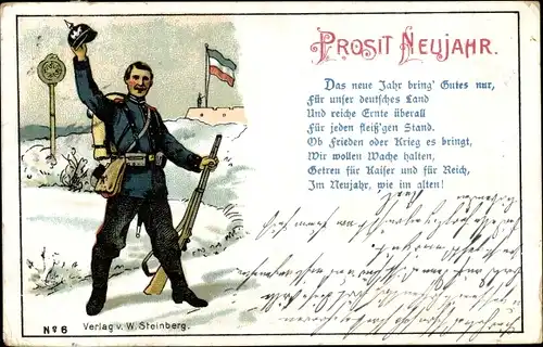 Litho Glückwunsch Neujahr, Deutscher Soldat in Uniform, Gedicht