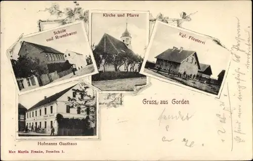 Ak Gorden Staupitz Brandenburg, Schule und Rosenbaum, Kirche, Pfarre, Försterei, Hofmanns Gasthaus