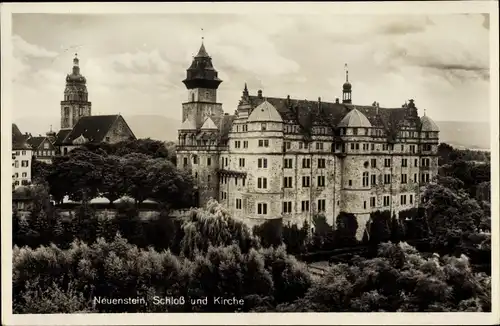 Ak Neuenstein im Hohenlohekreis, Schloss, Kirche, Stadtansicht