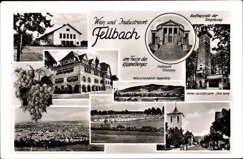 Ak Fellbach in Baden Württemberg, Kappelberg, Aussichtsturm, Freibad, Totale, Straßenpartie