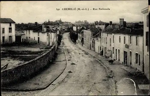 Ak Chemillé Maine et Loire, Rue Nationale, vue d'oiseau