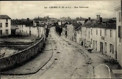 Ak Chemillé Maine et Loire, Rue Nationale, vue d'oiseau