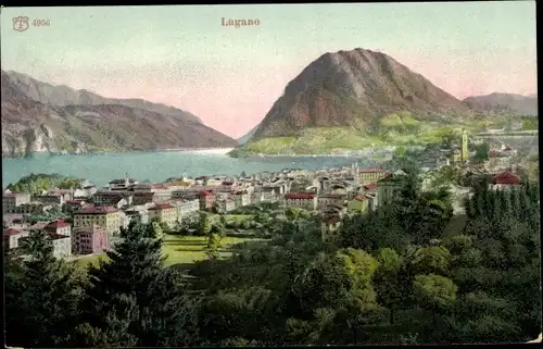 Ak Lugano Kanton Tessin Schweiz, Panorama mit See