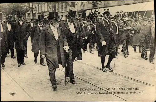 Ak Funerailles de M Chauchard, MM Loubet et Jousselin derriere le corbillard