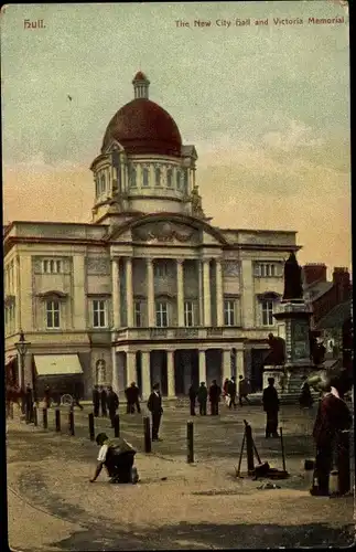 Ak Kingston upon Hull Yorkshire, The New City Hall and Victoria Memorial