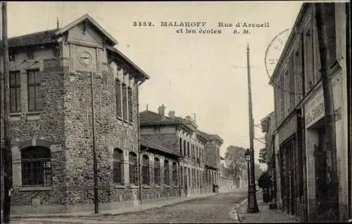 Ak Malakoff Hauts de Seine, Rue d´Arcueil et les ecoles