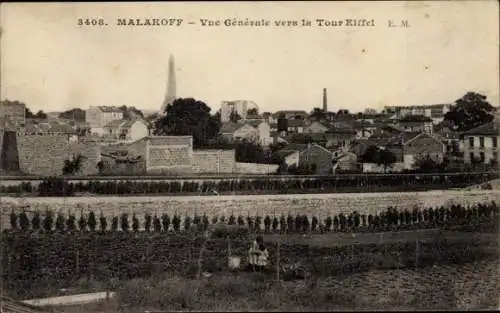 Ak Malakoff Hauts de Seine, Vue Generale vers la Tour Eiffel