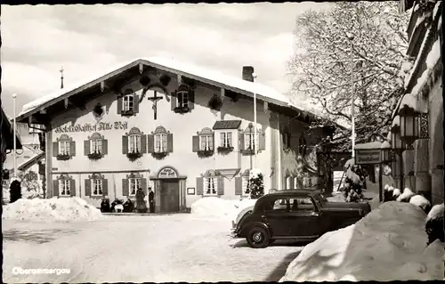 Ak Oberammergau in Oberbayern, Dorfplatz und Hotel Alte Post