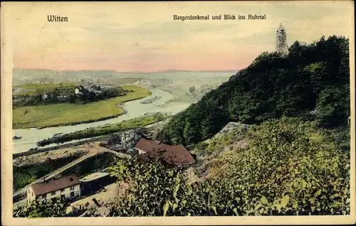 Ak Witten an der Ruhr, Bergerdenkmal, Ruhrtal