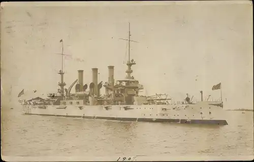 Foto Ak Amerikanisches Kriegsschiff auf See, 1907