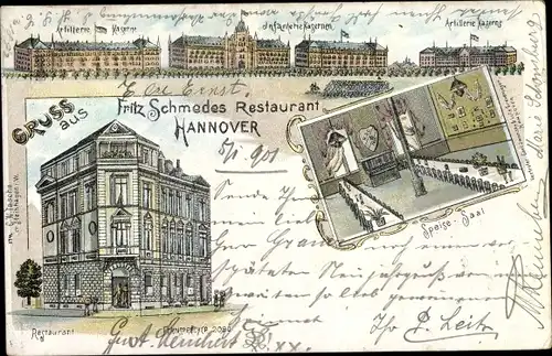 Litho Hannover in Niedersachsen, Restaurant, Speisesaal, Artillerie Kaserne