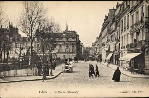 Ak Caen Calvados, Rue de Strasbourg, Automobile