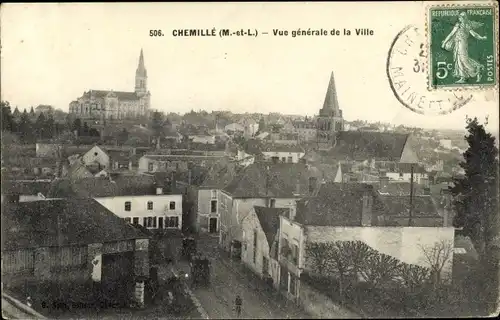 Ak Chemillé Maine et Loire, vue générale de la ville, Églises