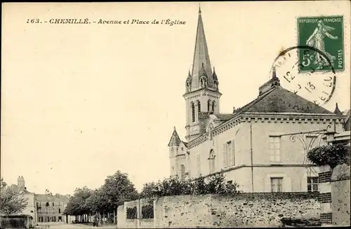 Ak Chemillé Maine et Loire, Avenue et Place de l'Église