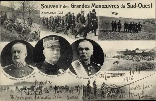 Ak Grandes Manoeuvres du Sud Ouest, General Chomer, General Joffre, General Pau, 1913