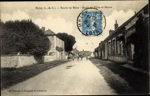 Ak Moisy Loir et Cher, Route de Blois, École de Filles, Mairie