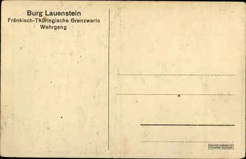 Künstler Ak Lauenstein Ludwigsstadt, Burg Lauenstein, Grenzwarte,Wehrgang