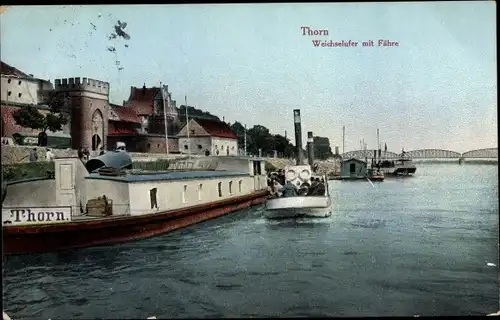 Ak Toruń Thorn Westpreußen, Weichselufer, Fähre