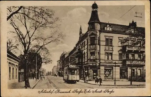 Ak Berlin Treptow Adlershof, Bismarckstraße Ecke Arndtstraße, Straßenbahn