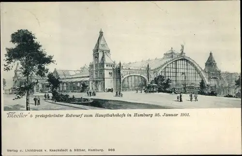 Ak Hamburg Mitte St. Georg, Moeller's Entwurf zum Hauptbahnhof vom 25. Januar 1901