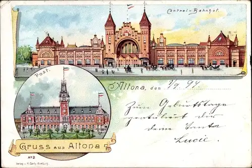 Litho Hamburg Altona, Post, Zentralbahnhof