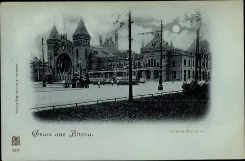 Mondschein Ak Hamburg Altona, Zentralbahnhof
