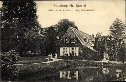 Ak Hamburg Nord Groß Borstel, Parkpartie am Schulweg, Haus Sonnenschein