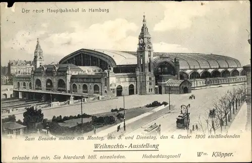Ak Hamburg Mitte St. Georg, Hauptbahnhof, 1906, Weihnachtsaustellung