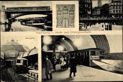 Ak Hamburg, Hoch- und Untergrundbahn, Winterhude, Burstah, Berlinertor, Hauptbahnhof