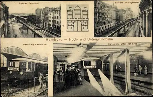 Ak Hamburg, Hoch- und Untergrundbahn, Baumwall, Rödingsmarkt, Berliner Tor